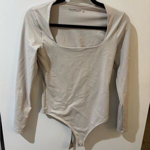 Abercrombie & Fitch Beige Squareneck Long Sleeve Bodysuit